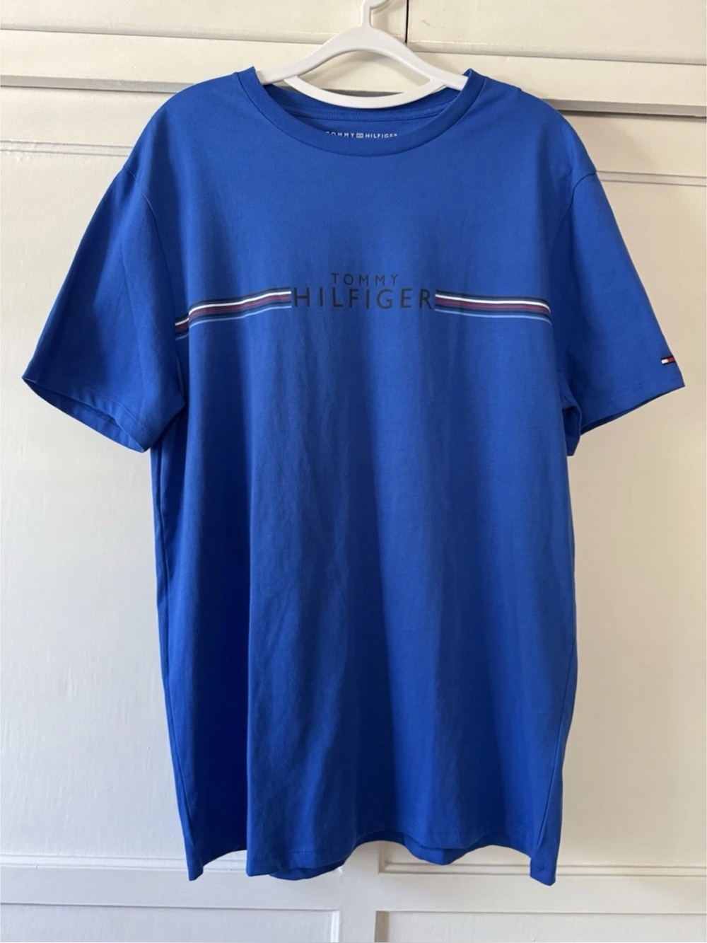 Tommy Hilfiger Royal Blue Logo Stripe Crew Tee